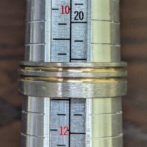 Stainless Steel Ring Band Top Two Ribbed Silver Tone Gold Inlay Size 11 Classic